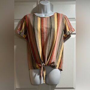 Kim & Cami Orange Brown Tie-Front Blouse